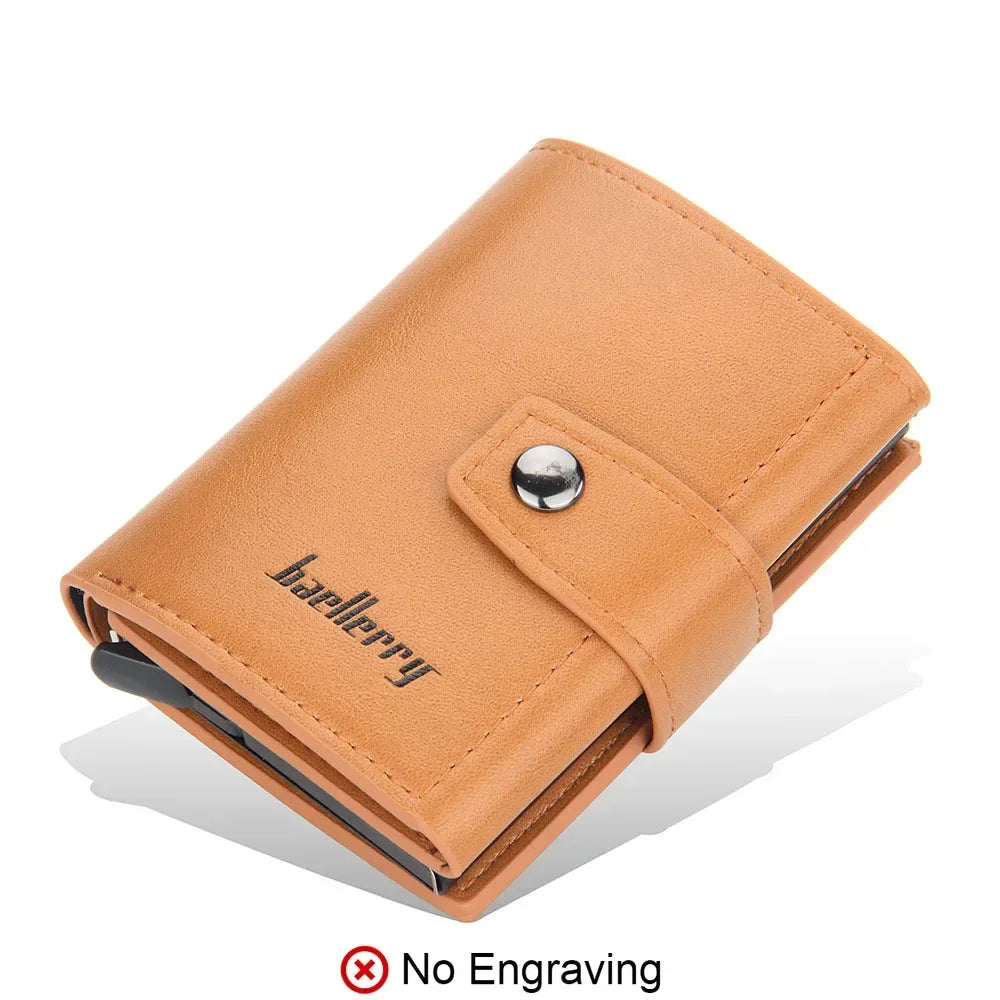 RFID Blocking Protection Men ID Credit Card Holder Wallet Leather Metal Aluminum Business Bank Card Case CreditCard Cardholder