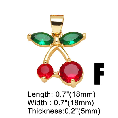 OCESRIO Crystal Green Leaves Cherry Pendant for Necklaces Copper Gold Plated Enamel Fruit Jewelry Making Component pdtb791