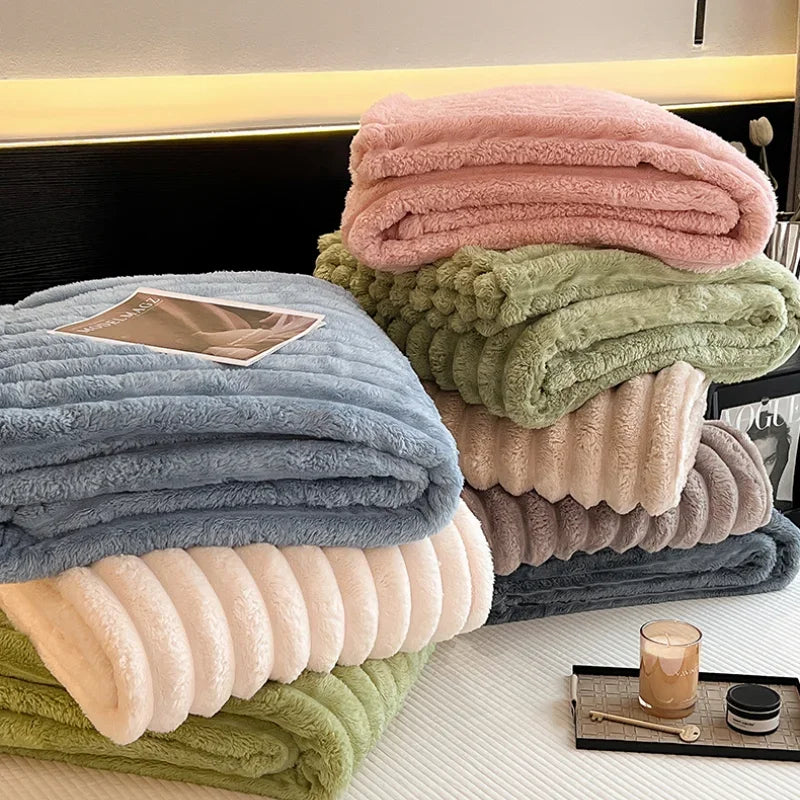 Solid Color Thickened Wide Striped Multifunctional Blanket Can Be Used As Bed Sheet Cover Blanket， Nap Blanket， Pet Blanket