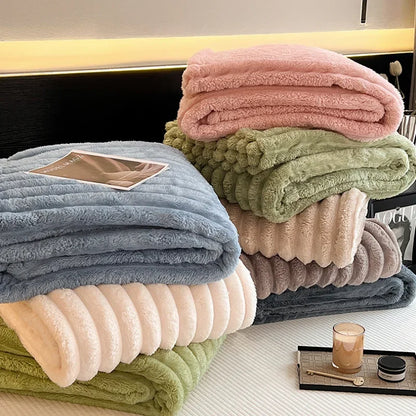 Solid Color Thickened Wide Striped Multifunctional Blanket Can Be Used As Bed Sheet Cover Blanket， Nap Blanket， Pet Blanket