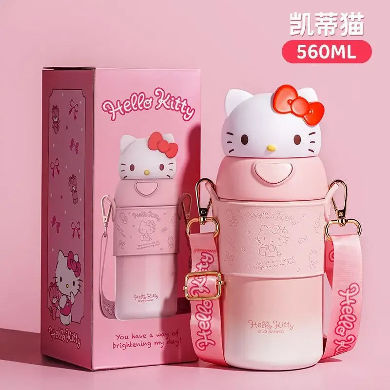 560ml Sanrio Kuromi Stainless Steel 316 Thermos Kawaii Hello Kitty Cinnamoroll Melody Kids Vacuum Flask Water Bottle Tumbler