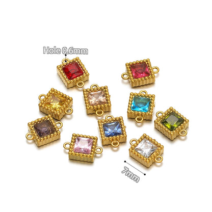 10pcs Stainless Steel Heart Square Zircon Connectors Charms for DIY Necklace Findings Jewelry Earrings Making Bracelets Supplies