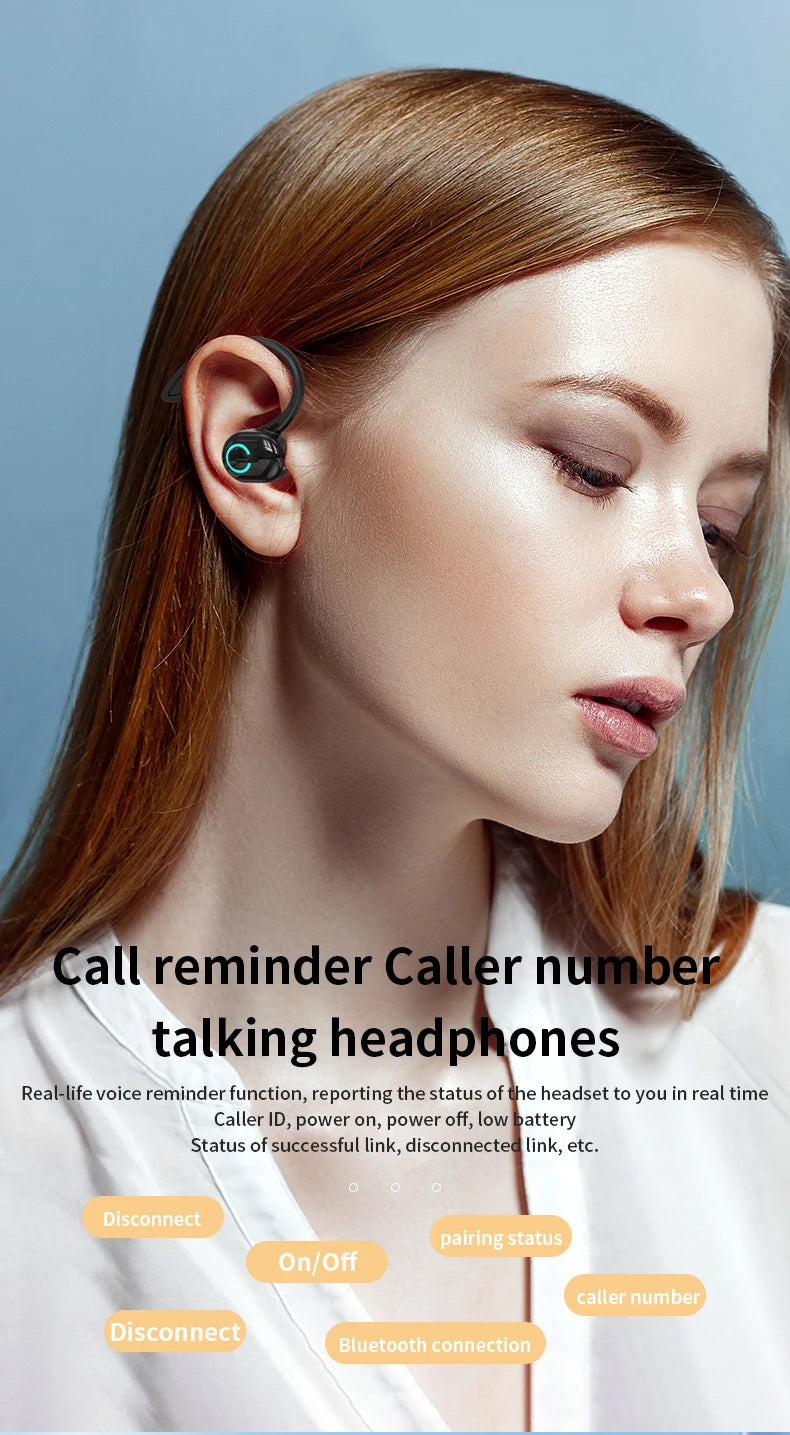 Wireless Bluetooth Earphones HIFI Bass With HD MIC Ear-Hook Earbuds Noise Cancelling Life Waterproof Game Sports Music Headsets