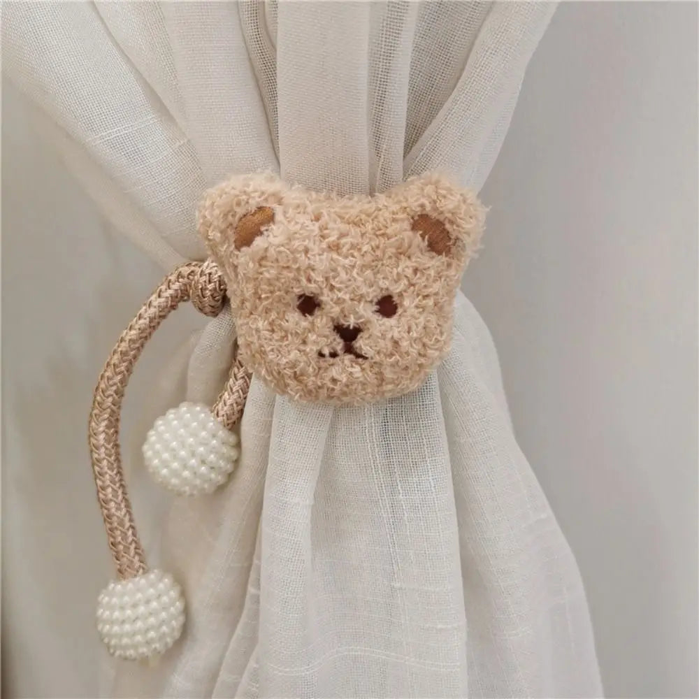 2Pcs Ins Cartoon Bear Curtain Cute Plush Window Curtain Buckles 3D Decorative Bear Curtain Tieback Curtain Accessories