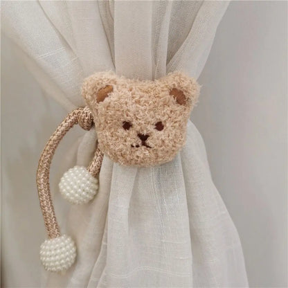 2Pcs Ins Cartoon Bear Curtain Cute Plush Window Curtain Buckles 3D Decorative Bear Curtain Tieback Curtain Accessories