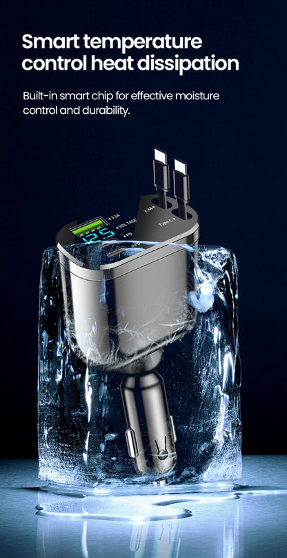 Elough Retractable Car Charger 5 in 1 Fast Charging Car Charger Retractable Cable 2 type c Ports Car Charger Adapter Compatible