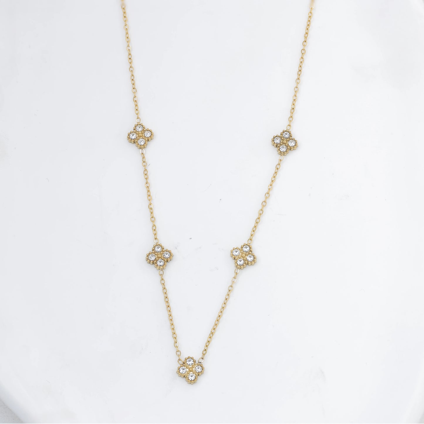 316L Stainless Steel Zircon Splicing Golden Flowers Necklace Earrings Women Girl Set New Trend Non-fading Jewelry Suit