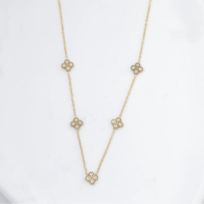 316L Stainless Steel Zircon Splicing Golden Flowers Necklace Earrings Women Girl Set New Trend Non-fading Jewelry Suit