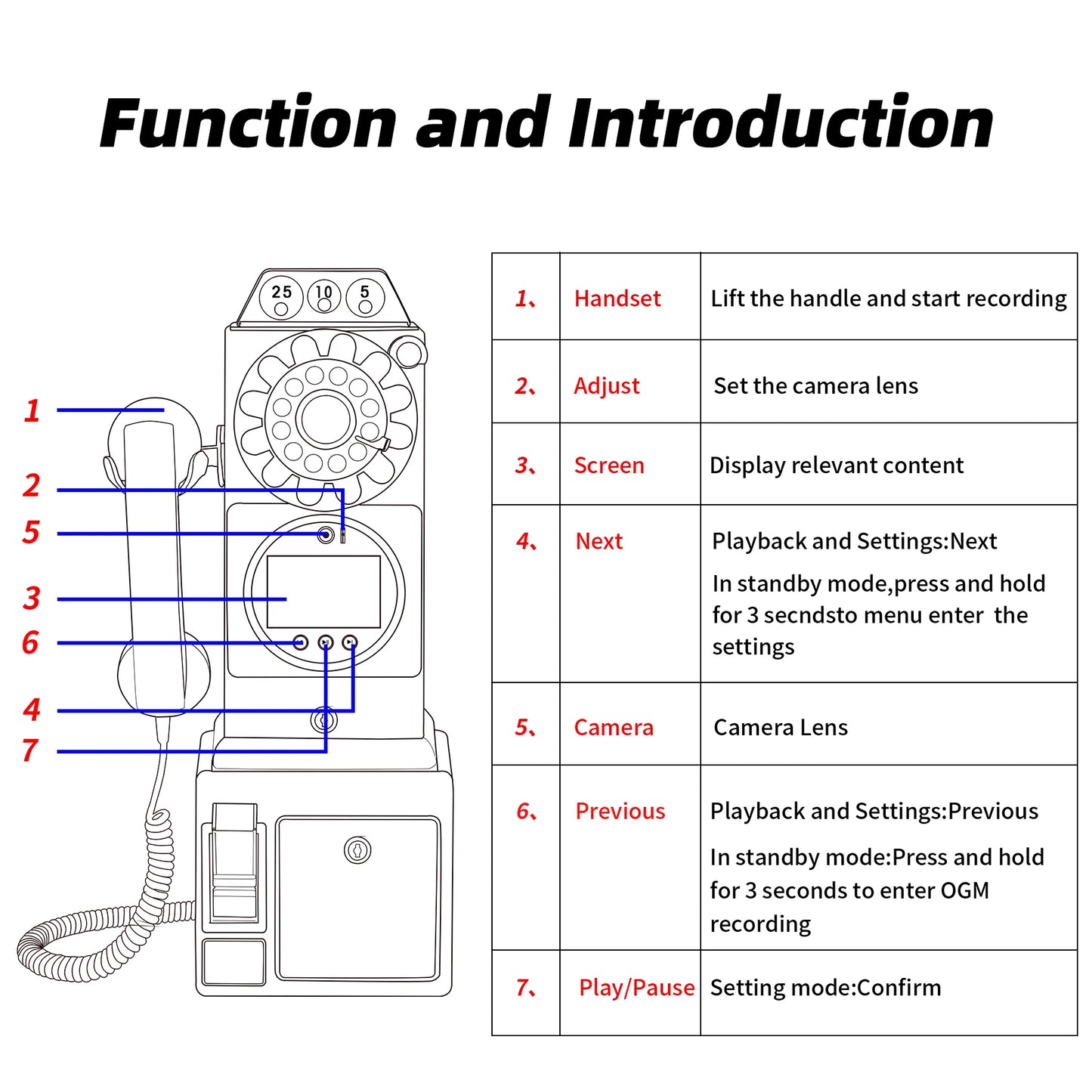 wedding party video guest book phone  Retro style retro phone booth  message recording 32G MP4 video audio message book phone