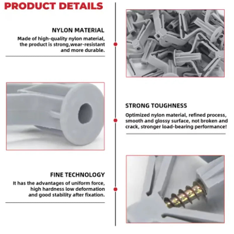 100pcs Drywall Anchor Kit Hollow Wall Anchors Plasterboard Plugs Screws Butterfly Expansion Tube Pipe 50 Set