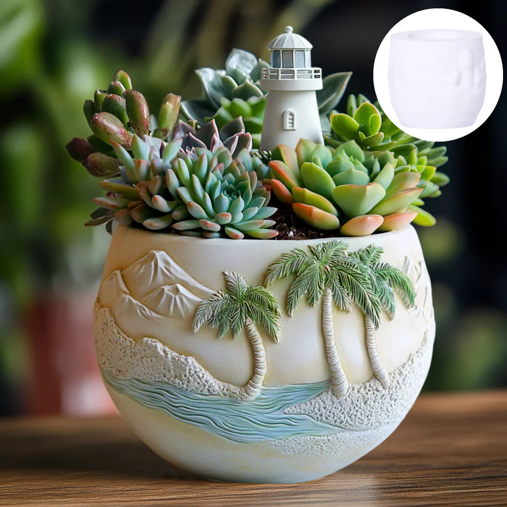 Church relief succulent plant flowerpot resin silicone mold house church storage box mold tower church cross relief gypsum molds