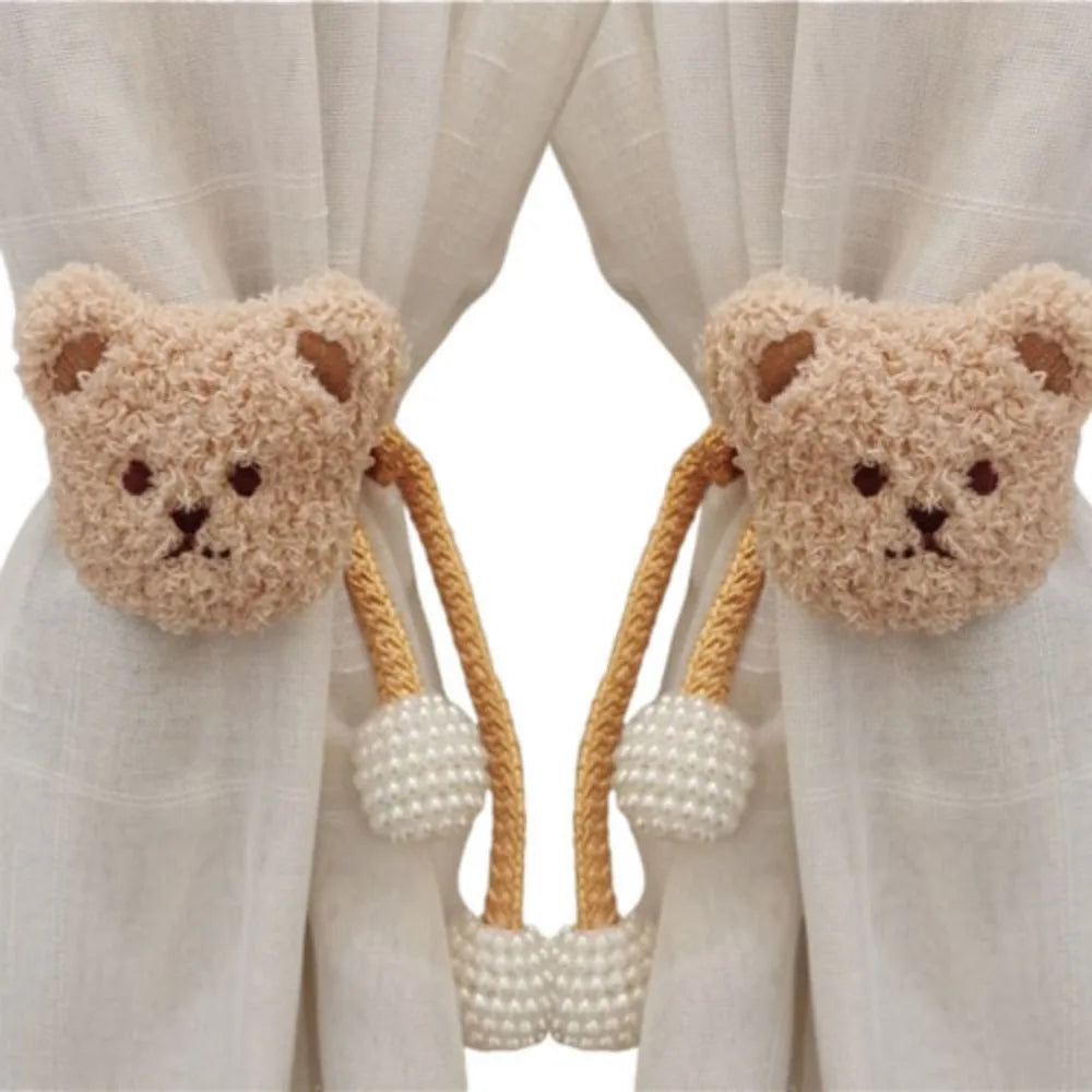 2Pcs Ins Cartoon Bear Curtain Cute Plush Window Curtain Buckles 3D Decorative Bear Curtain Tieback Curtain Accessories