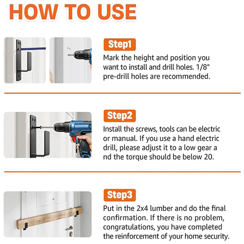 2X4 Door Barricade Brackets Heavy Duty Upgraded Door Bar Holder Brackets For Home Security Suit For 2X4 Lumber Black Parts