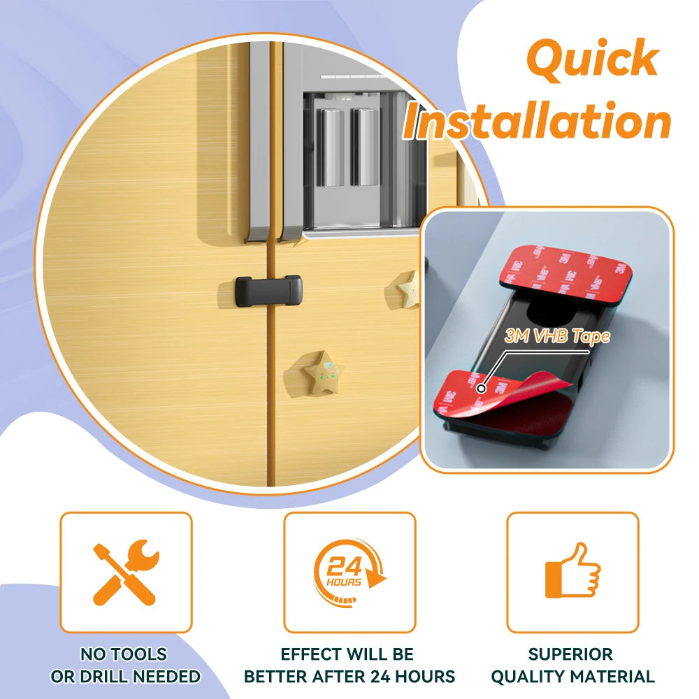 SAFELON 2 Pcs Baby Safety French Fridge Door Lock, Childproof Double Door Refrigerator Lock, Cabinet Cupboard Lock for Toddlers