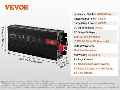 SucceBuy Modified Sine Wave Inverter 1500W / 3000W / 5000W Power Inverter for Home Devices Home Appliances Household Equipment