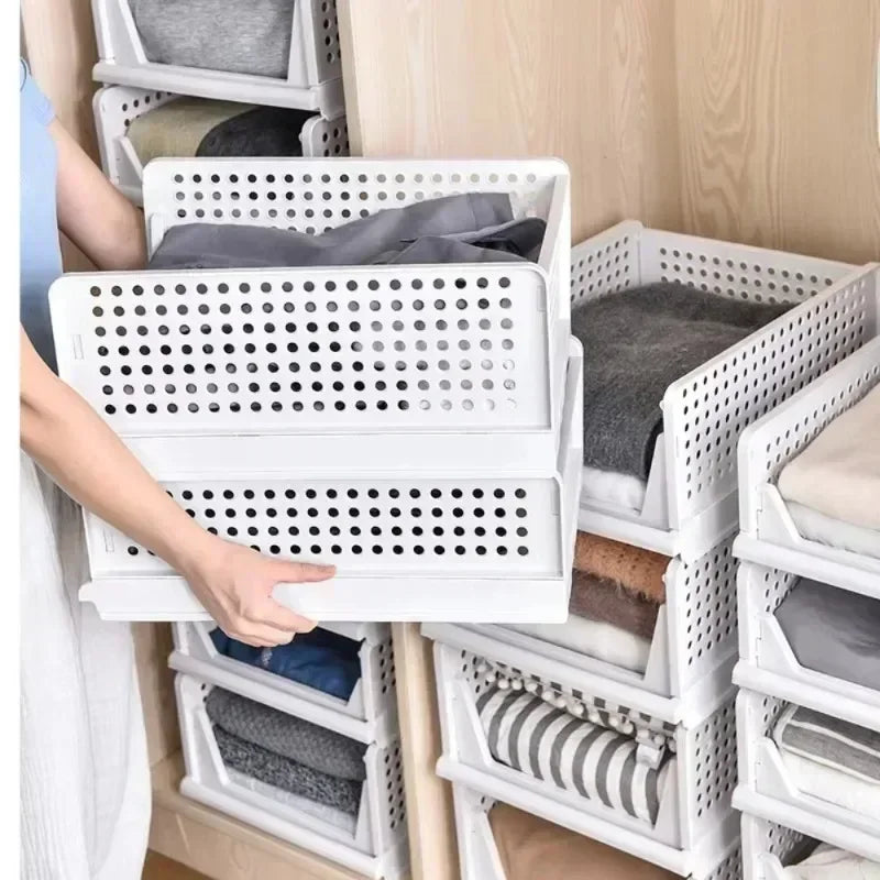 Stackable Clothes Storage Drawer Folding Plastic Organizer High-capacity Layered Partition Clothes Basket Household Storage Box