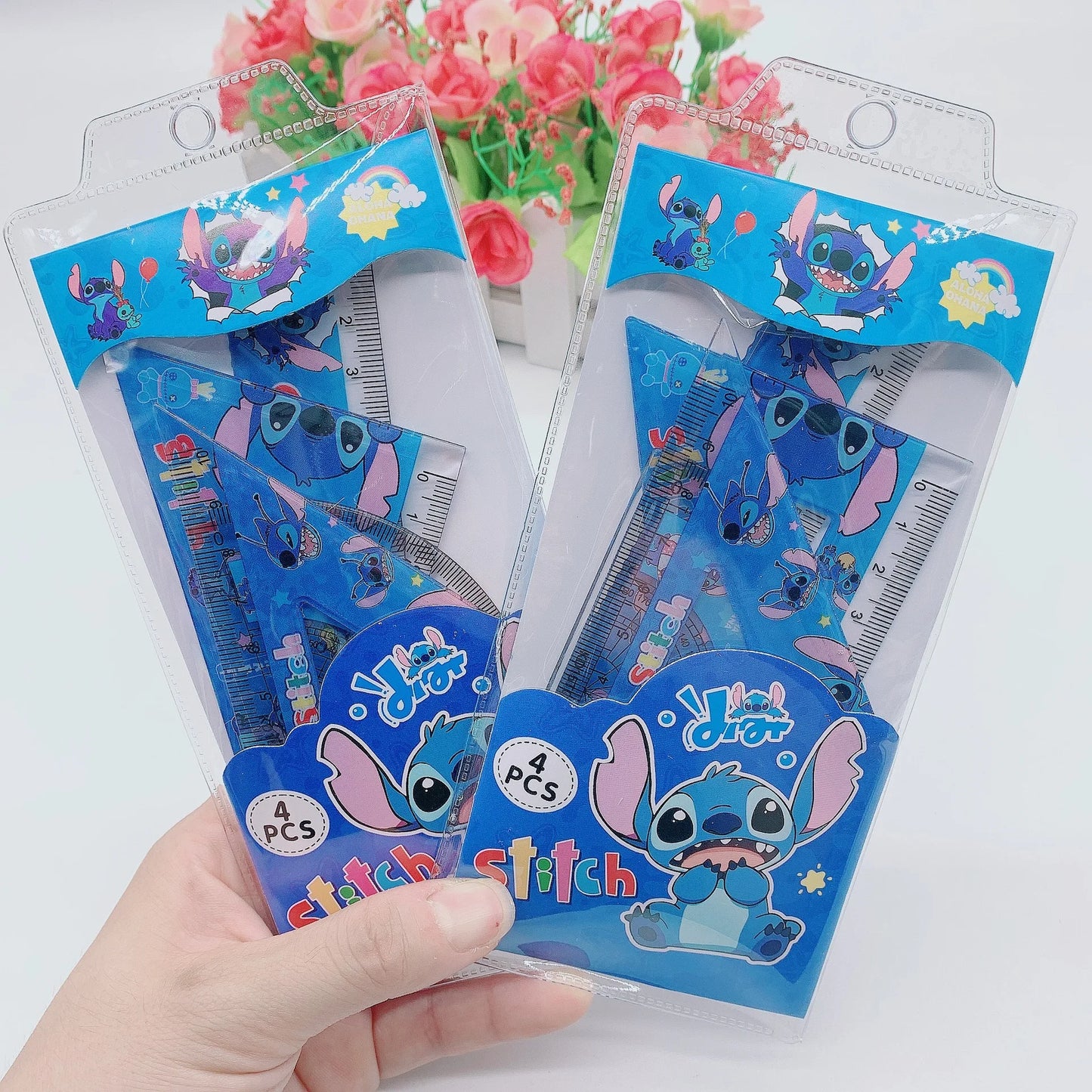 4pcs/Set Disney Stitch Drawing Ruler Set Student Study Stationery Ruler Student Stationery Supplies Measuring Tools