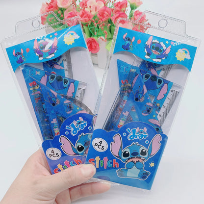 4pcs/Set Disney Stitch Drawing Ruler Set Student Study Stationery Ruler Student Stationery Supplies Measuring Tools