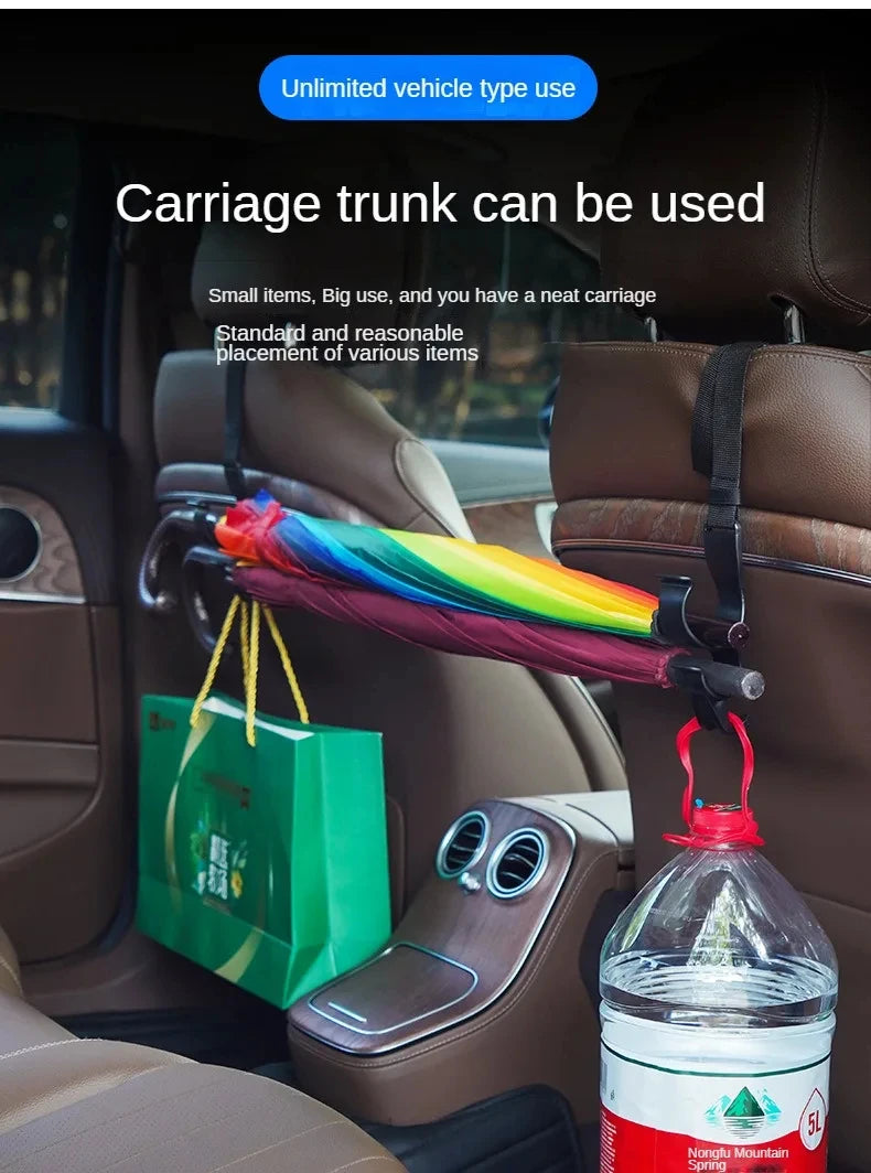 Multi-function 2pcs Rear Seat Headrest Hanging Hook Umbrella Holder Seat Back Storage Hook Auto Interior Tool Car Back Seat Hook