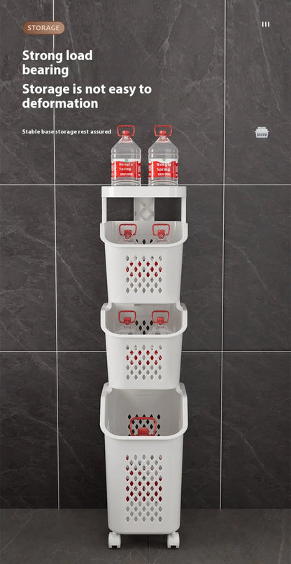 Multilayer Laundry Storage Basket Wheels Pp Plastic Laundry Baskets With Wheel Household Sundries Bathroom Toilet Storage Rack