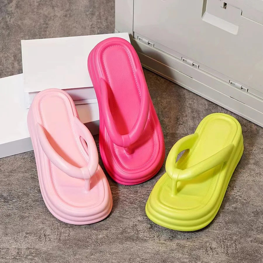 Thick Bottom Flip-flops Summer Fashion Women Slippers Soft Bottom Increase Anti-slip Anti-odor Beach Slippers Zapatos De Mujer