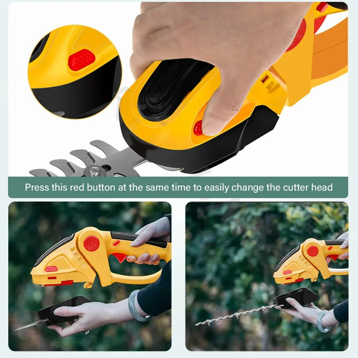 2 in 1 Cordless Handheld Hedge Trimmer Rechargeable Electric Trimmer Garden