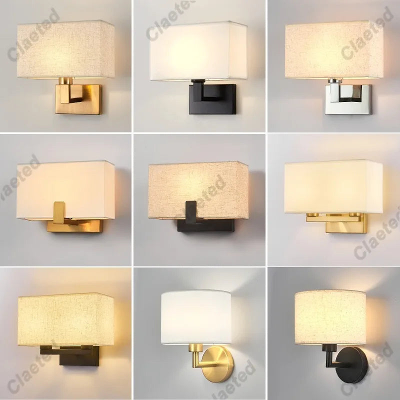 LED Fabric Lampshade E27 Decorative Wall Lamp Indoor Corridor Living Room Bedroom Bedside Wall Lamp Decorative Lighting Fixture