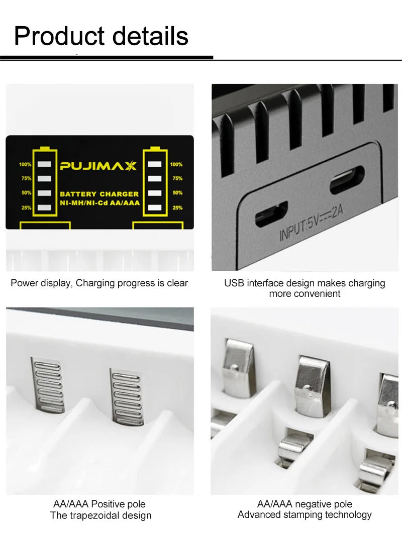 Battery Charger for AAA/AA Rechargeable 4 Slot Batter Charger With LED Indicator Charger Cable for AA/AAA Ni-MH/Ni-Cd Batteries