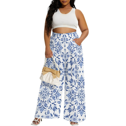 2025 Spring Palazzo Pants for Women High Waisted Wide Leg Stretchy Loose Fit Casual Trousers Party Pants with Pocket