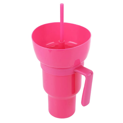 New 2 IN 1 Creative Popcorn Snack Cup Integrated Beverage Cup with Handle Portable Beverage Cup Novel Design and Many Functions