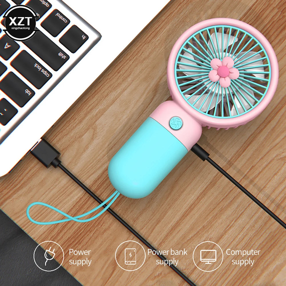Cartoon Flower Shaped Fan USB Rechargeable Handheld Fan Outdoor Travel Portable Handheld Fan