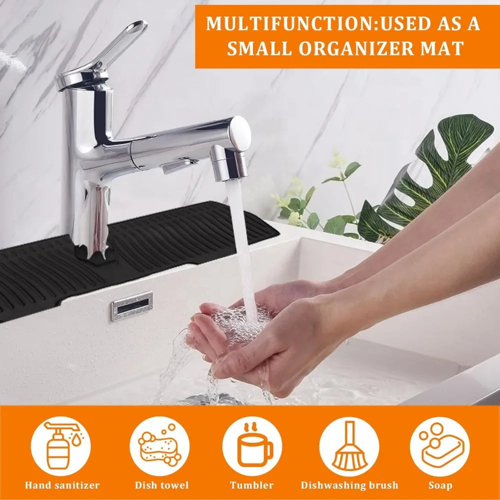 24/29.5inch Kitchen Sink Splash Guard,Silicone Draining Mat for Sink,Sink Protectors for Kitchen Sink Mat, Splash Guard Kitchen