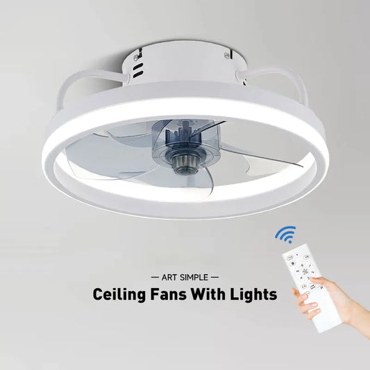 Smart Bedroom Ceiling Fans with Remote Control Low Profile 33CM 55W Dimmable LED Ceiling Fan with Lights  6 Wind Speeds Timing