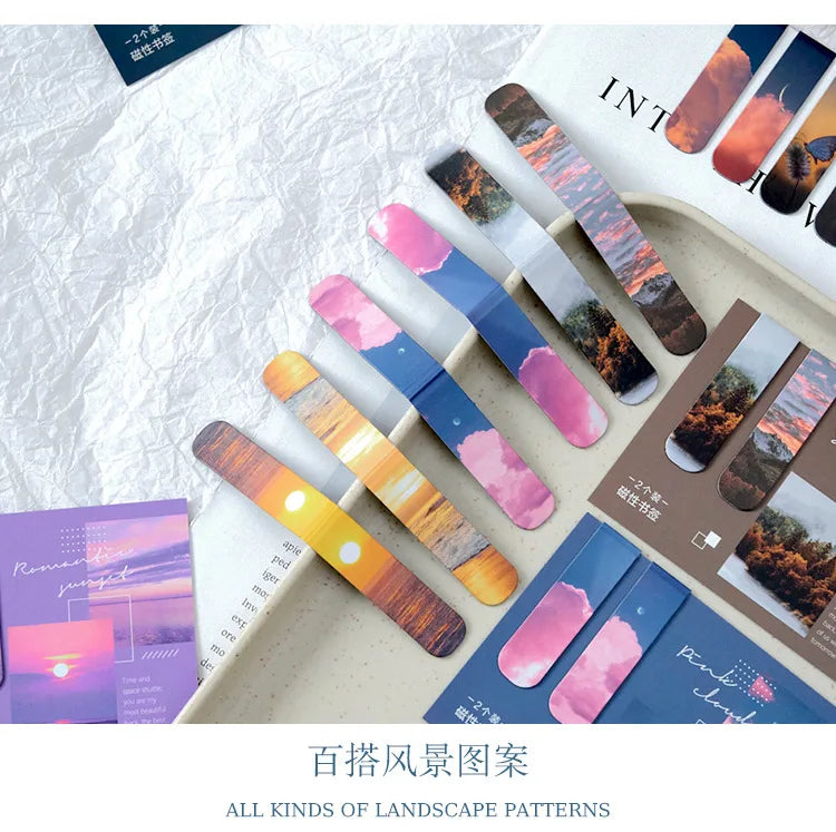 2 pcs Creative scenic magnetic bookmark Student decorative book holder reading accessories Student office Supplies