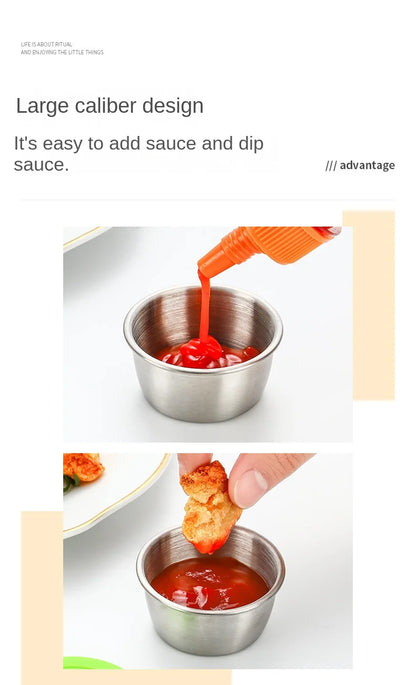 6 Pcs Set Leakproof Stainless Steel Dipping Sauce Cups Food Containers Reusable Salad Dressing Container Silicone Stretch Lids