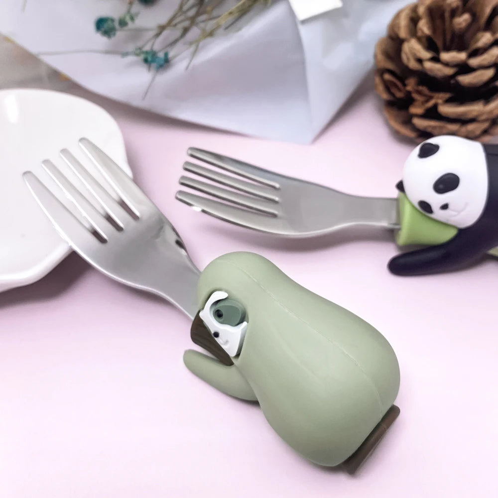 Lofca Baby Silicone Spoons Panda Silicone Fork Sloth Feeding Food Learn To Eat Children's Tableware BPA Free Food Feeding