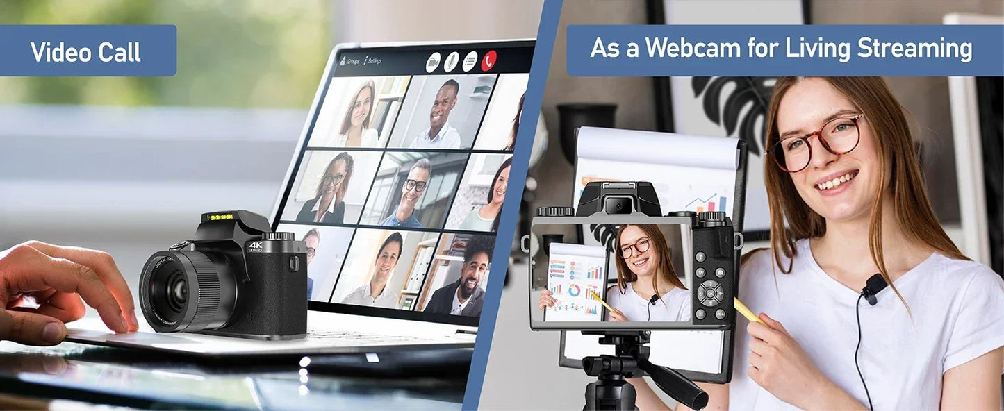 4K DSLR Cameras for Photography 64MP WiFi Auto Focus YouTube Vlogging Video Cameras 60FPS Livestream Camcorder 4" Touch Screen