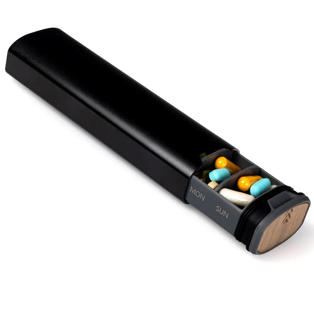 1Pcs 7 Day Weekly Pill Organizer,Premium Stylish Aluminum and Wood Large Capacity Pill Box for Supplements,Vitamins and Medicine