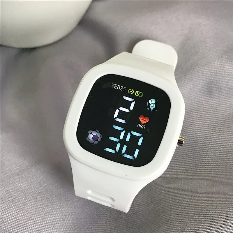 Sports Electronic Watch for Kids Children LED Digital Watch Big Dial Silicone Football Sports Watch Boys Girls Student Clock