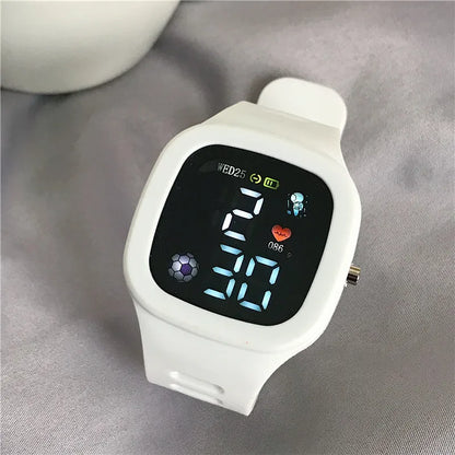 Sports Electronic Watch for Kids Children LED Digital Watch Big Dial Silicone Football Sports Watch Boys Girls Student Clock