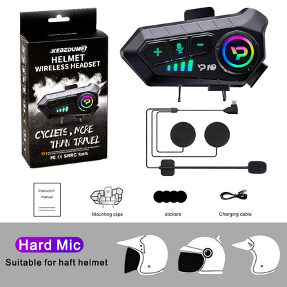 Bluetooth Motorcycle Helmet Headset 5.3 Wireless IPX6 Waterproof Noice Reduction Earphone 2000mah Long Standby Handsfree