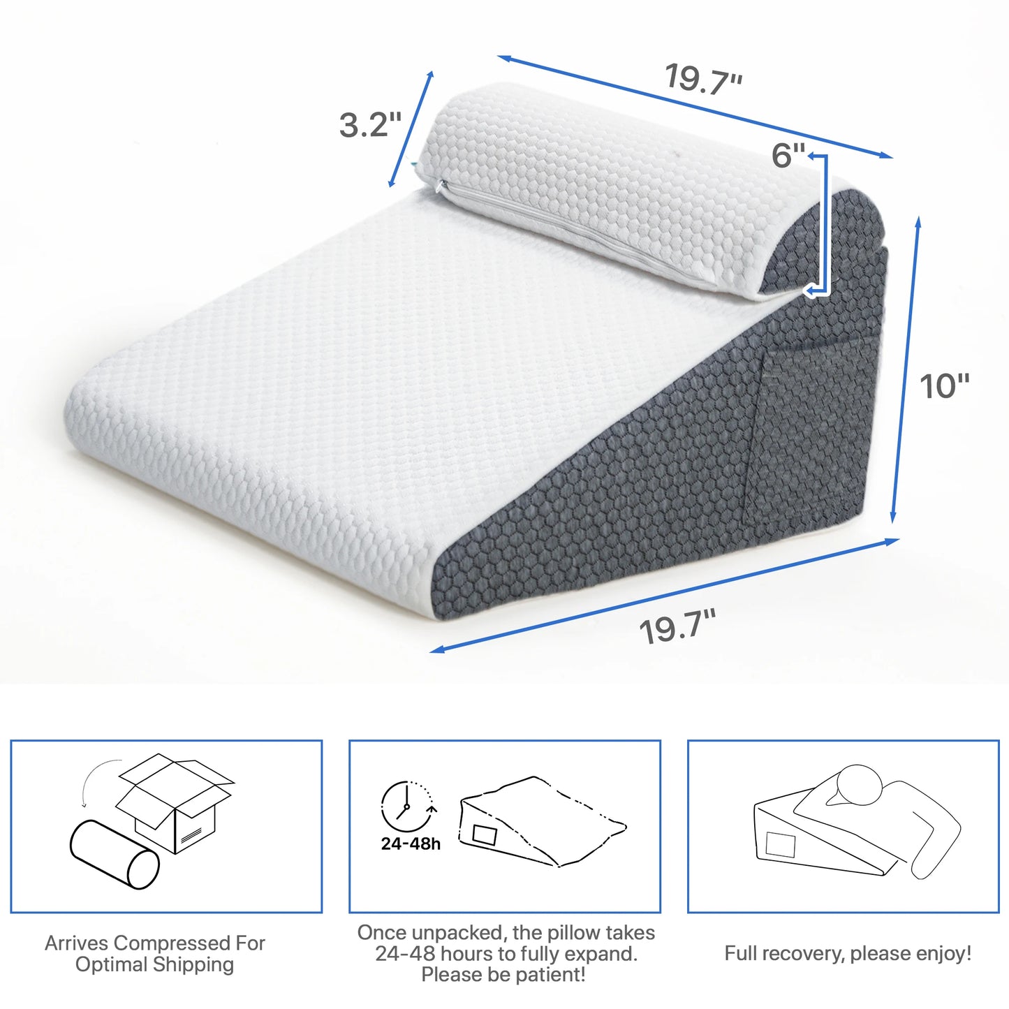 2 pc Wedge Pillow with Memory Foam Top Chic Jacquard Cover for Sleeping and Acid Reflux for Headboard and sofa Triangle Pillow