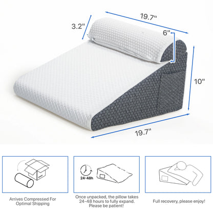 2 pc Wedge Pillow with Memory Foam Top Chic Jacquard Cover for Sleeping and Acid Reflux for Headboard and sofa Triangle Pillow