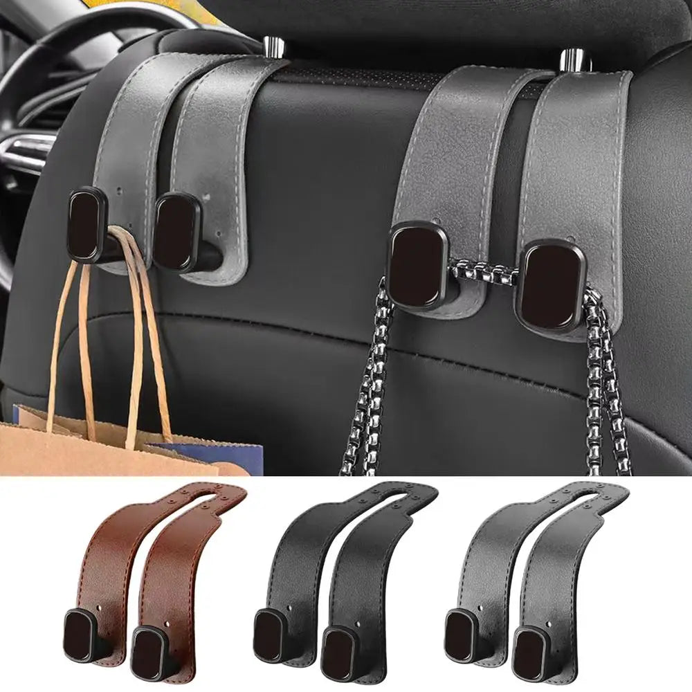 Car Seat Hooks for Headrest PU Leather Car Bag Hooks Multifunctional Hanger Storage Organizer for Trunk Vehicle Organization