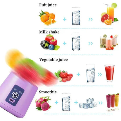 380ml Blue/Pink Mini Portable Blender Milkshake Cup With USB Rechargeable 6 Blades Mini Fruit Juice Mixer Shake Take Juice Cup