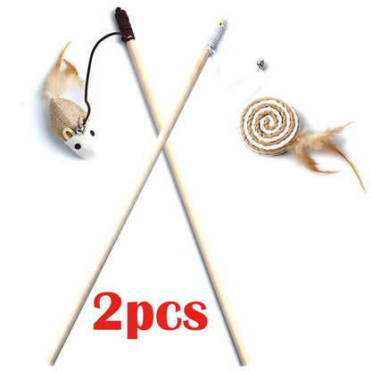 Interactive Cat Toy Kitten Funny Colorful Rod Cat Wand Toys Wood Pet Cat Toys Interactive Stick Pet Cat Supplies Stick Playing
