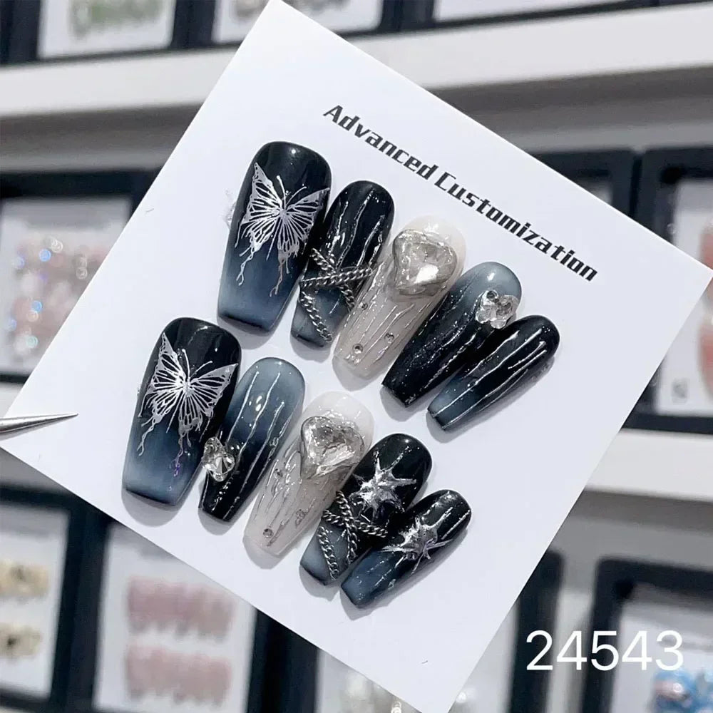 10Pcs Short Press On Nails y2k Star Rhinestone Design Handmade Press On nails Luxury With Design Full Cover Removable Fake Nails