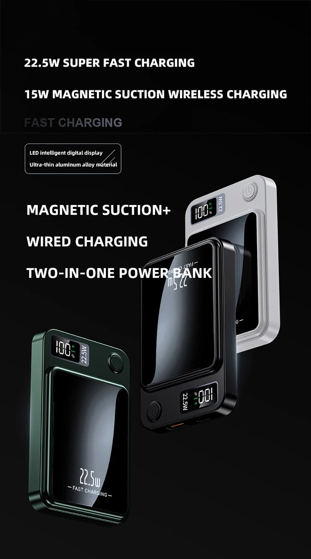 22.5W Magnetic Power Bank Wireless Fast Charging Portable Charger External Auxiliary Spare Battery for IPhone Magsafe Powerbank