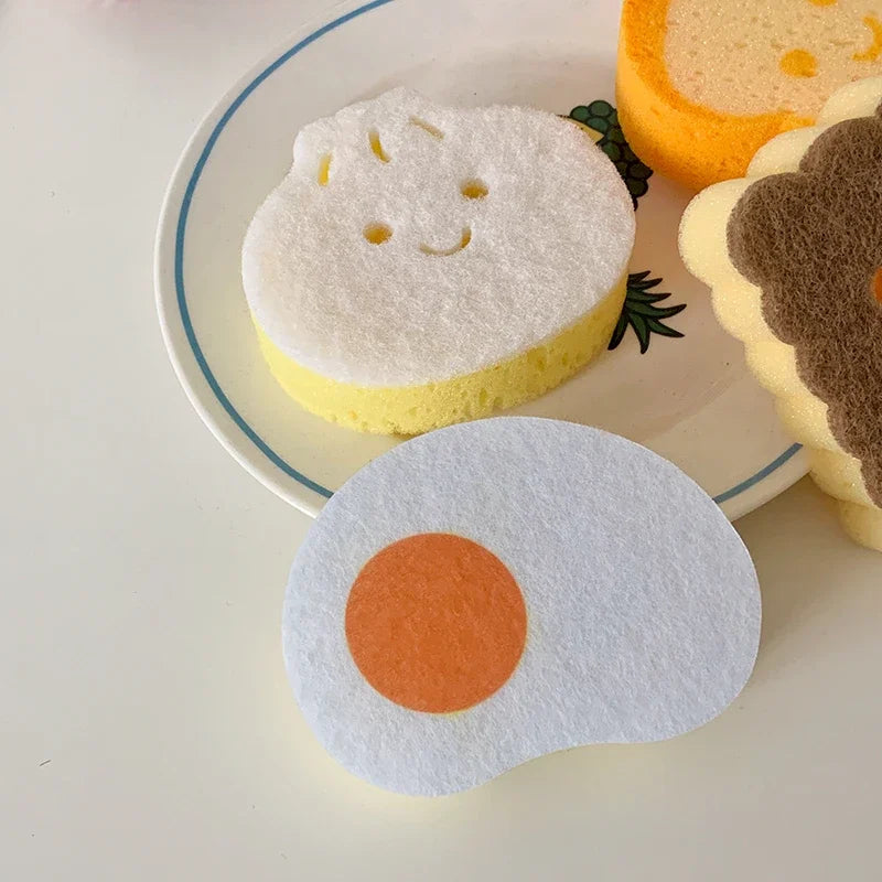 Cute Magic Sponge Kitchen Cleaning Tools Gadgets Dishwashing Sponges Egg Toast  Kawaii Items  Bathroom Dishwasher