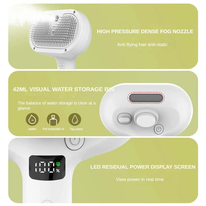 Pet Hair Remover Spray Grooming Comb Cats Dogs Floating Hair Removal Steam Cleaning Brush Dematting Water Mist Humidifier Comb